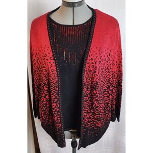 Alfred Dunner Red Black Leopard‎ Print Rhinestone Cardigan Set Women's XL